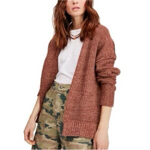 Free People High Hopes Cardigan Sweater Medium Brown Fisheraman Boho Chunky Prep